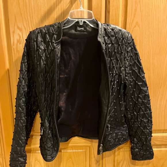 Koc Womens Black Leather Biker Moto Style Zipper Jacket Euro Size 36/US Small - Picture 3 of 9